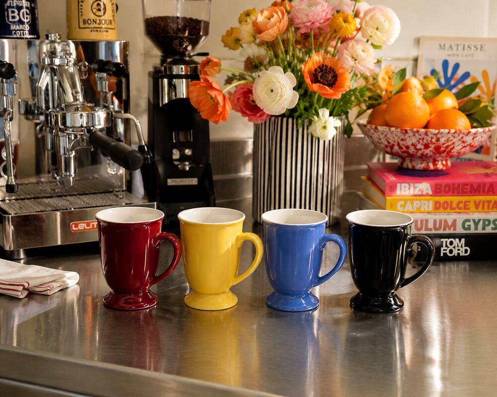 NIB Set of 4 Pedestal Coffee Mugs Colorful Ceramic Mug Set